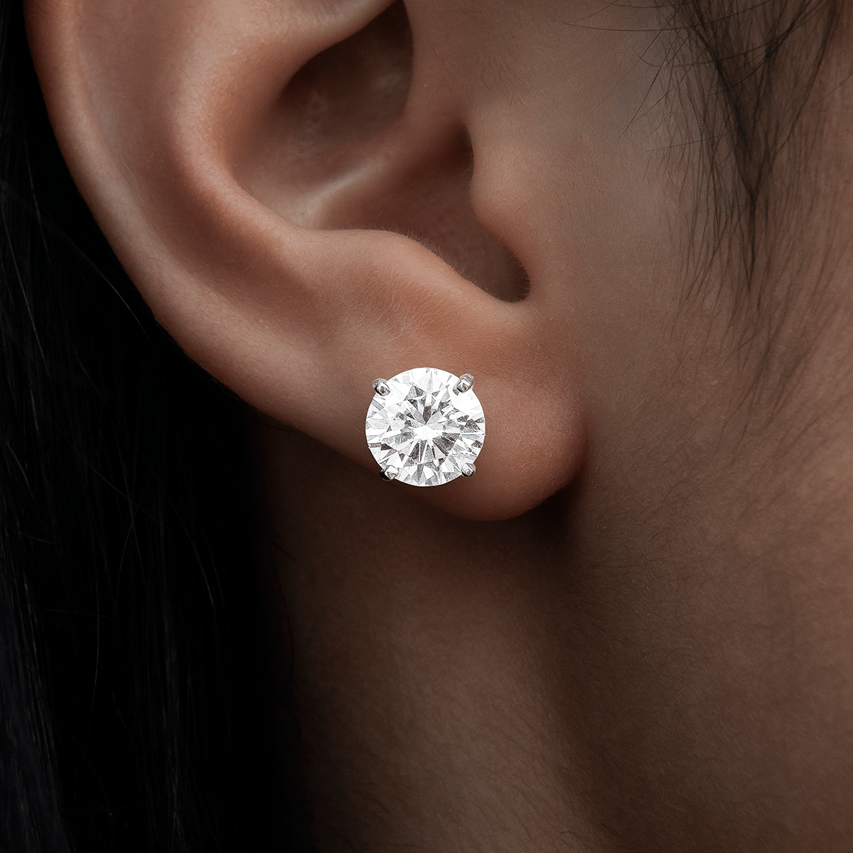 GLD Women 8 mm Round Cut Moissanite Diamond Stud Earrings in Sterling Silver