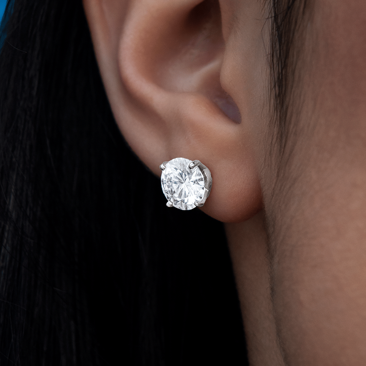 GLD Women 8 mm Round Cut Moissanite Diamond Stud Earrings in Sterling Silver
