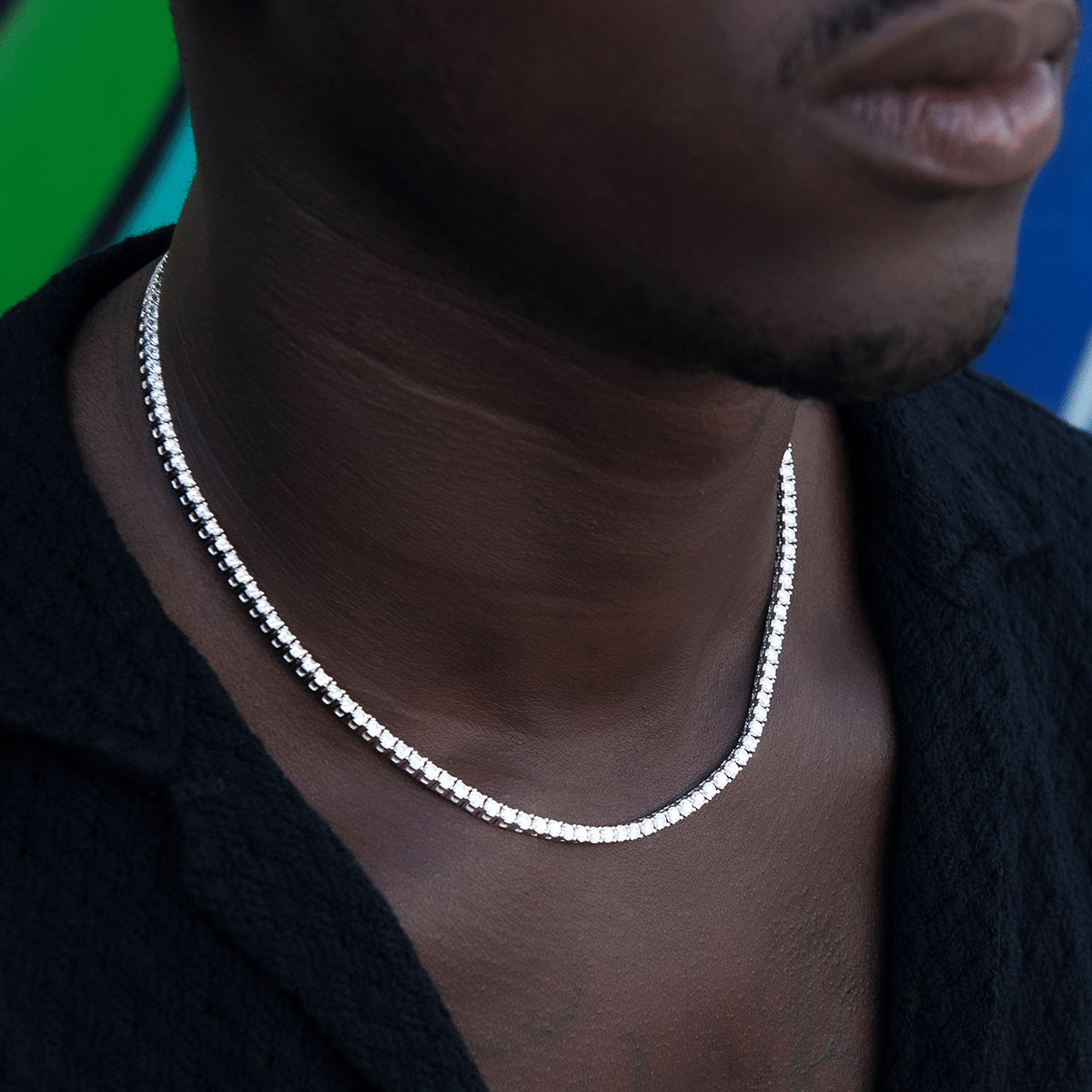 GLD Men Moissanite Diamond Tennis Chain in Sterling Silver - 3 mm