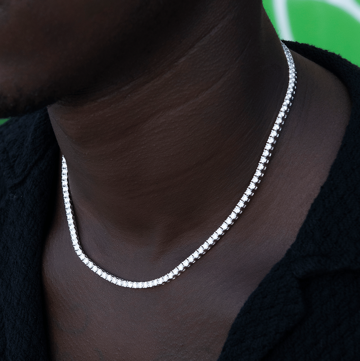 GLD Men Moissanite Diamond Tennis Chain in Sterling Silver - 3 mm