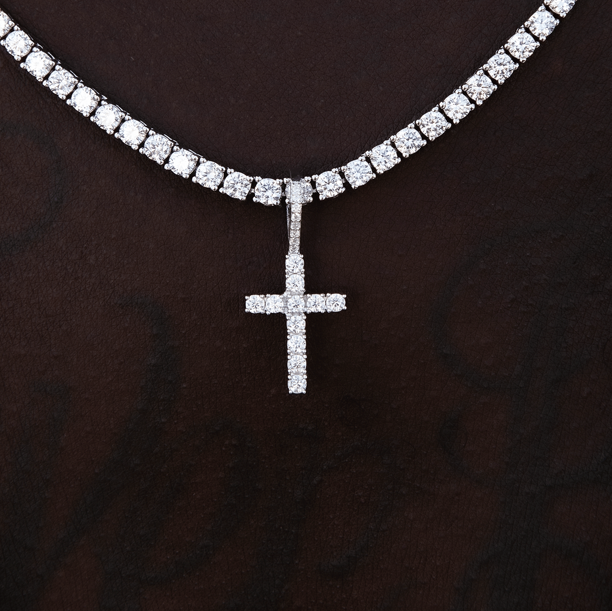 GLD Men Moissanite Diamond Cross Micro Pendant in Sterling Silver