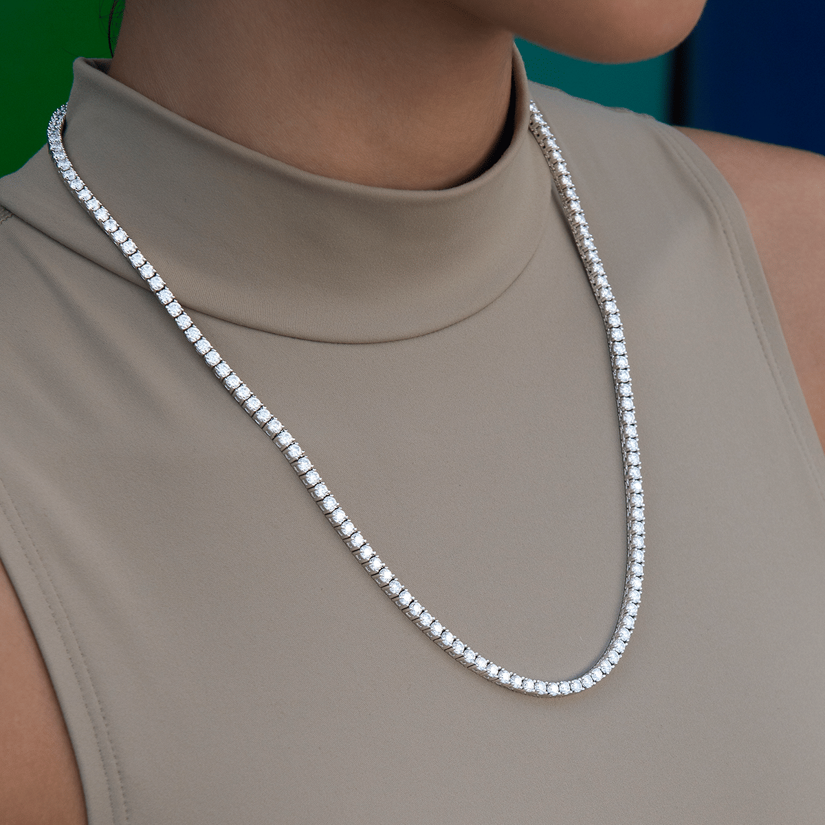 GLD Women Moissanite Diamond Tennis Necklace in Sterling Silver - 3 mm