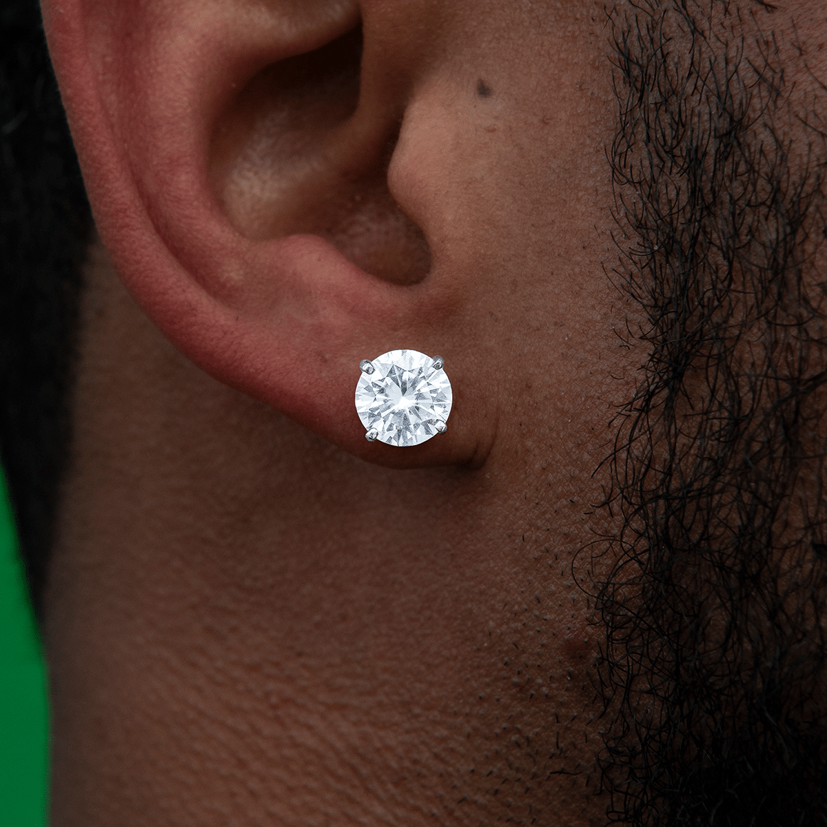 GLD Men 8 mm Round Cut Moissanite Diamond Stud Earrings in Sterling Silver