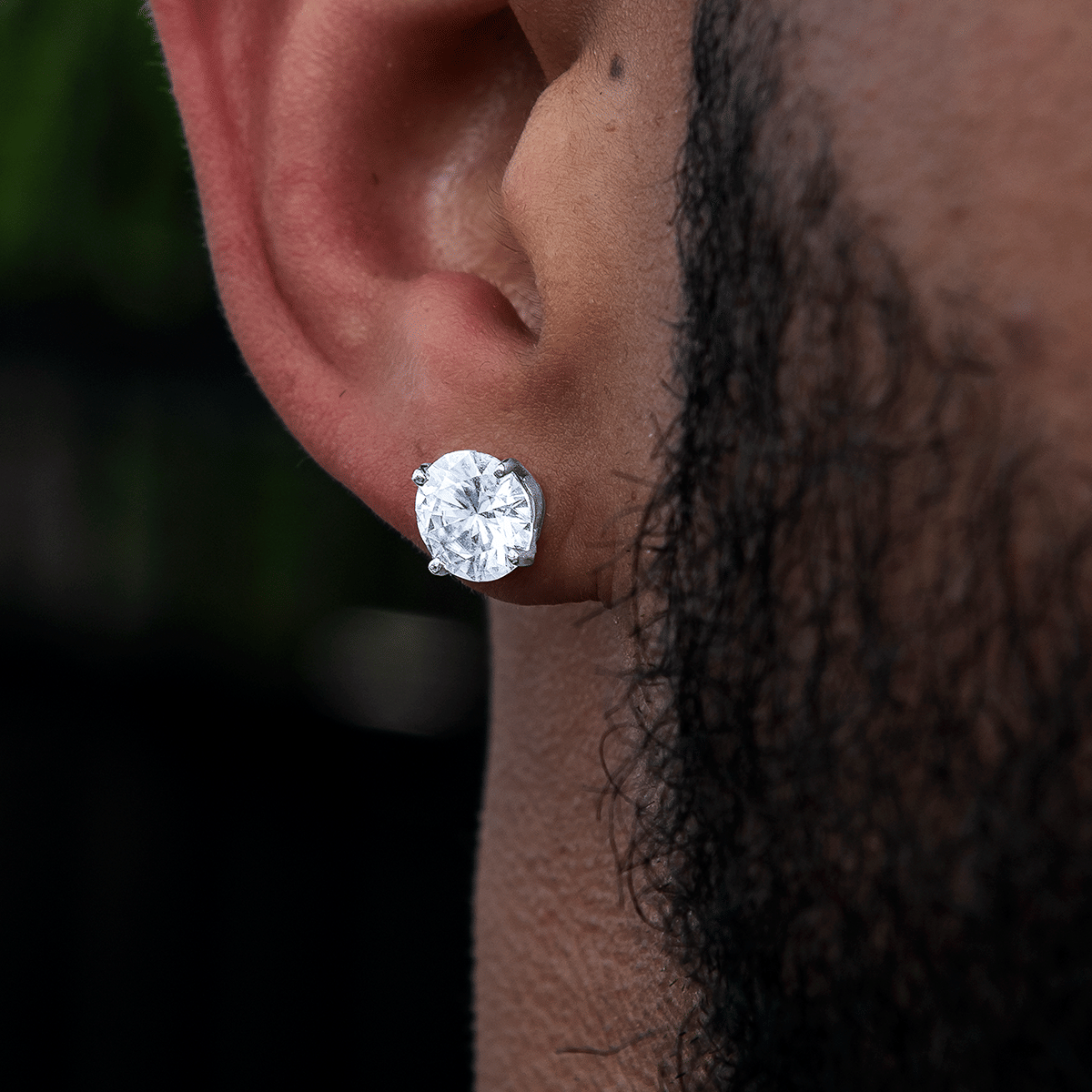 GLD Men 8 mm Round Cut Moissanite Diamond Stud Earrings in Sterling Silver