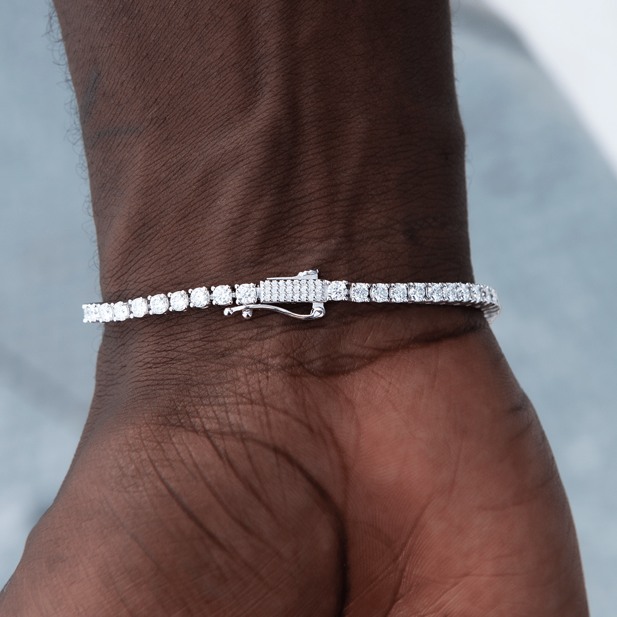 GLD Men Moissanite Diamond Tennis Bracelet in Sterling Silver - 3 mm