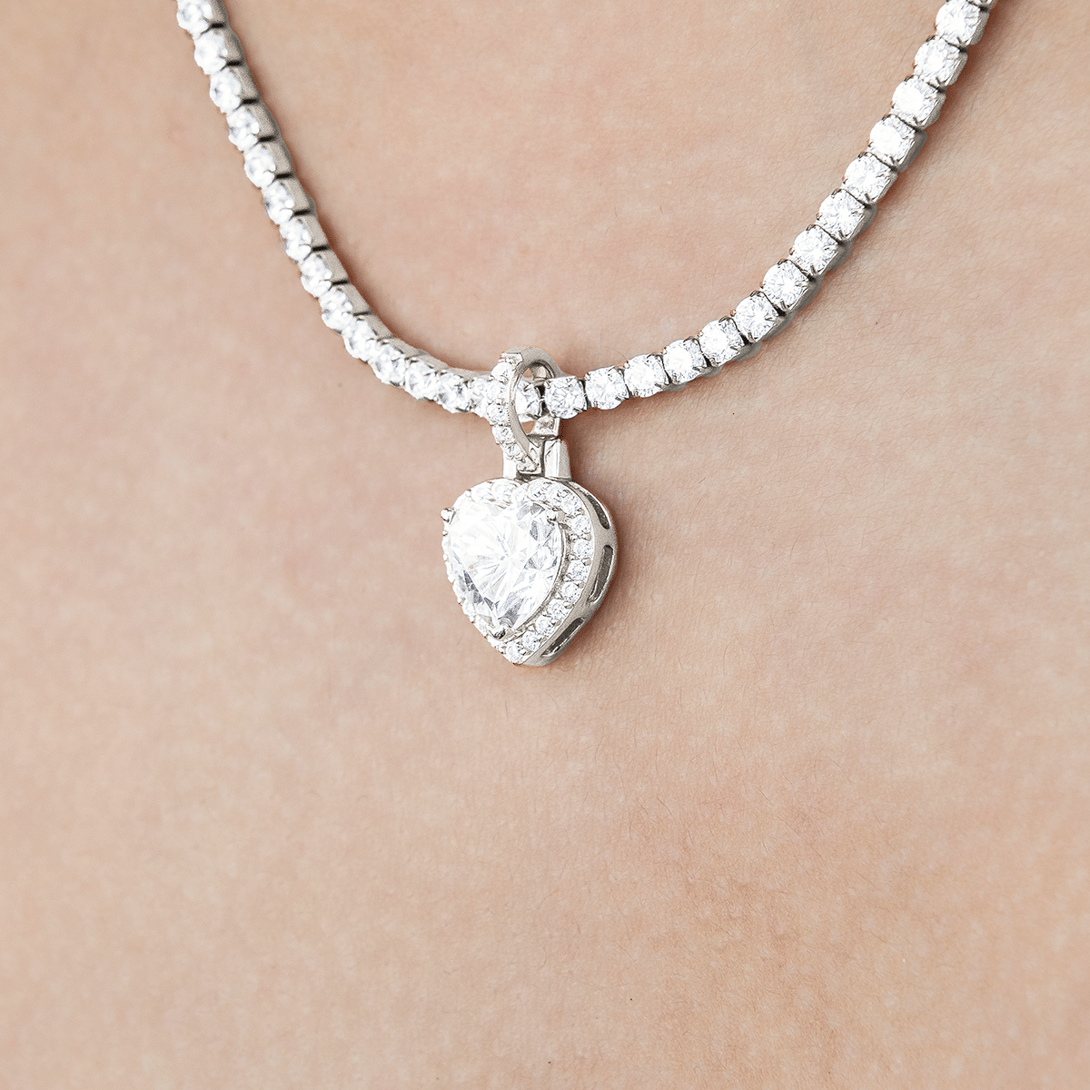 GLD Women Moissanite Micro Iced Heart Pendant in Sterling Silver