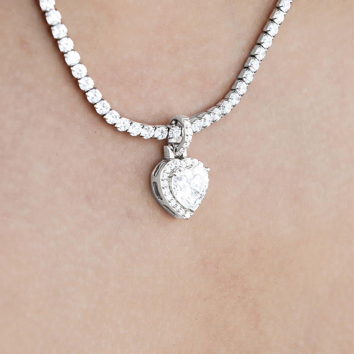 GLD Women Moissanite Micro Iced Heart Pendant in Sterling Silver