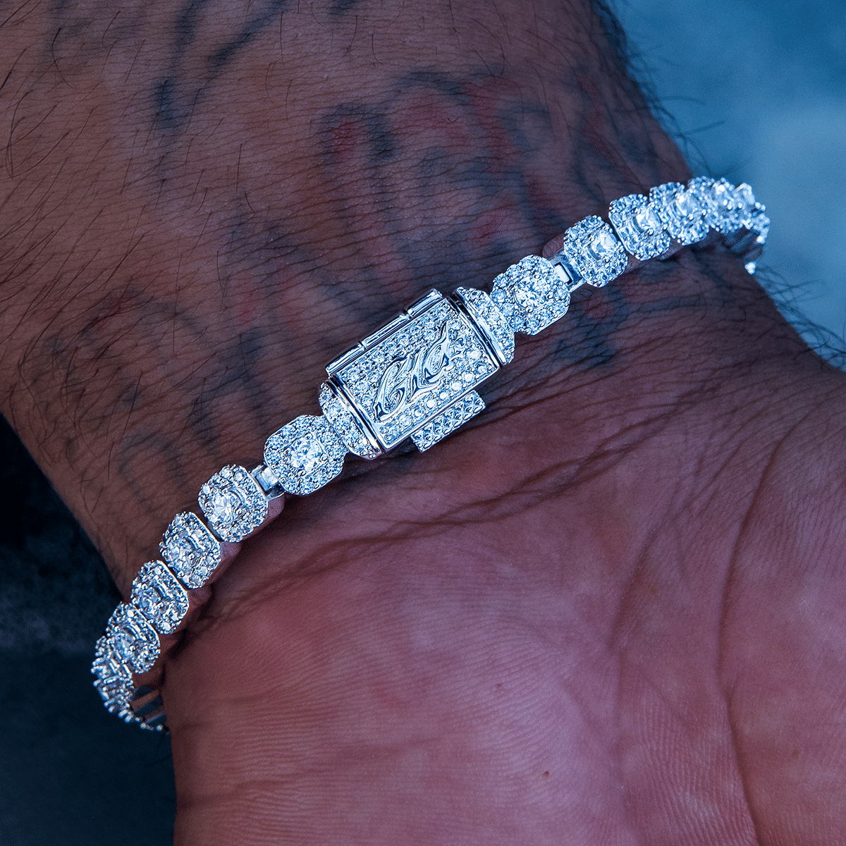 GLD Men Clustered Moissanite Tennis Bracelet in Sterling Silver - 6 mm