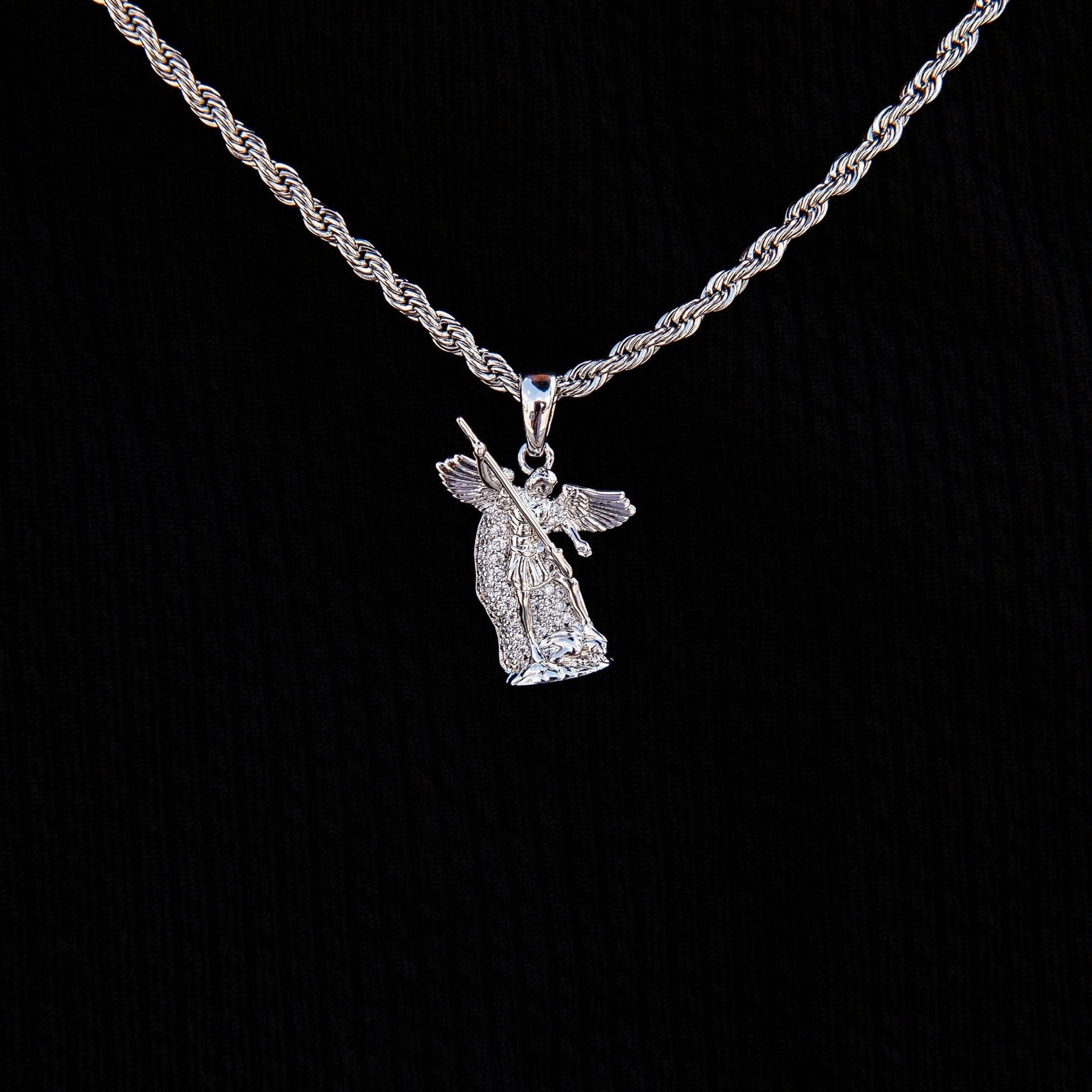 GLD PROMO SETS Micro Saint Michael Pendant in White Gold