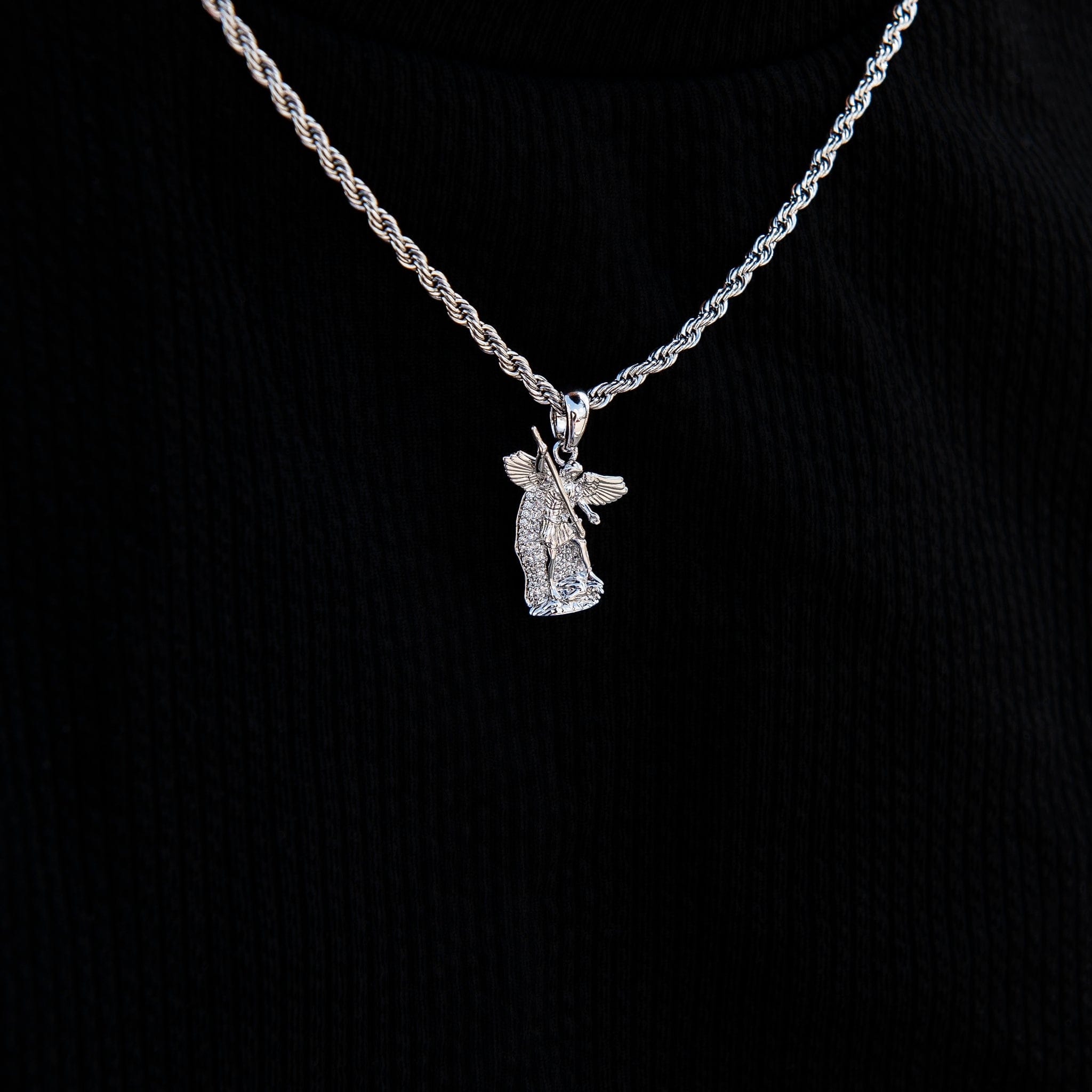 GLD PROMO SETS Micro Saint Michael Pendant in White Gold