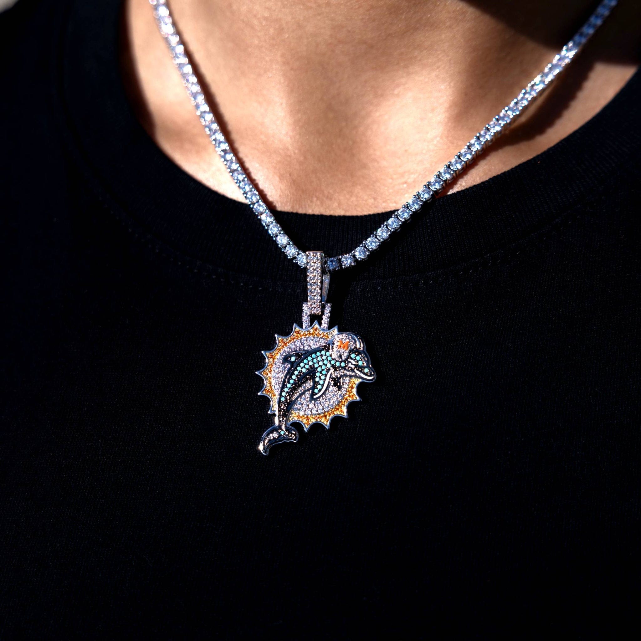 GLD Women Miami Dolphins Official NFL Vintage Logo Pendant in White Gold