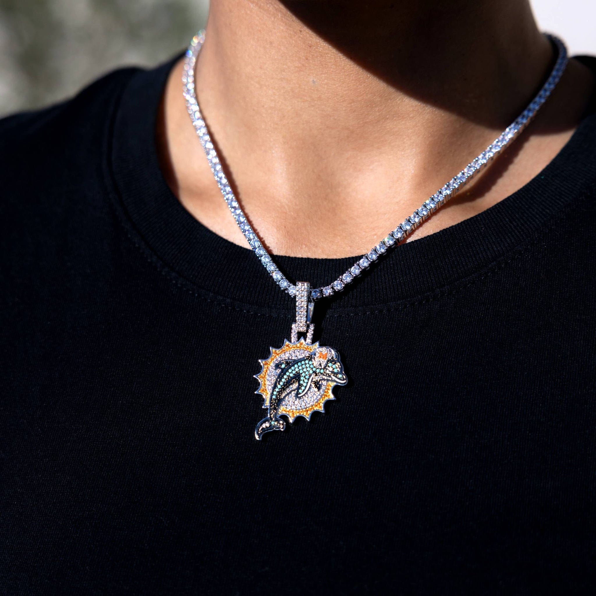 GLD Women Miami Dolphins Official NFL Vintage Logo Pendant in White Gold