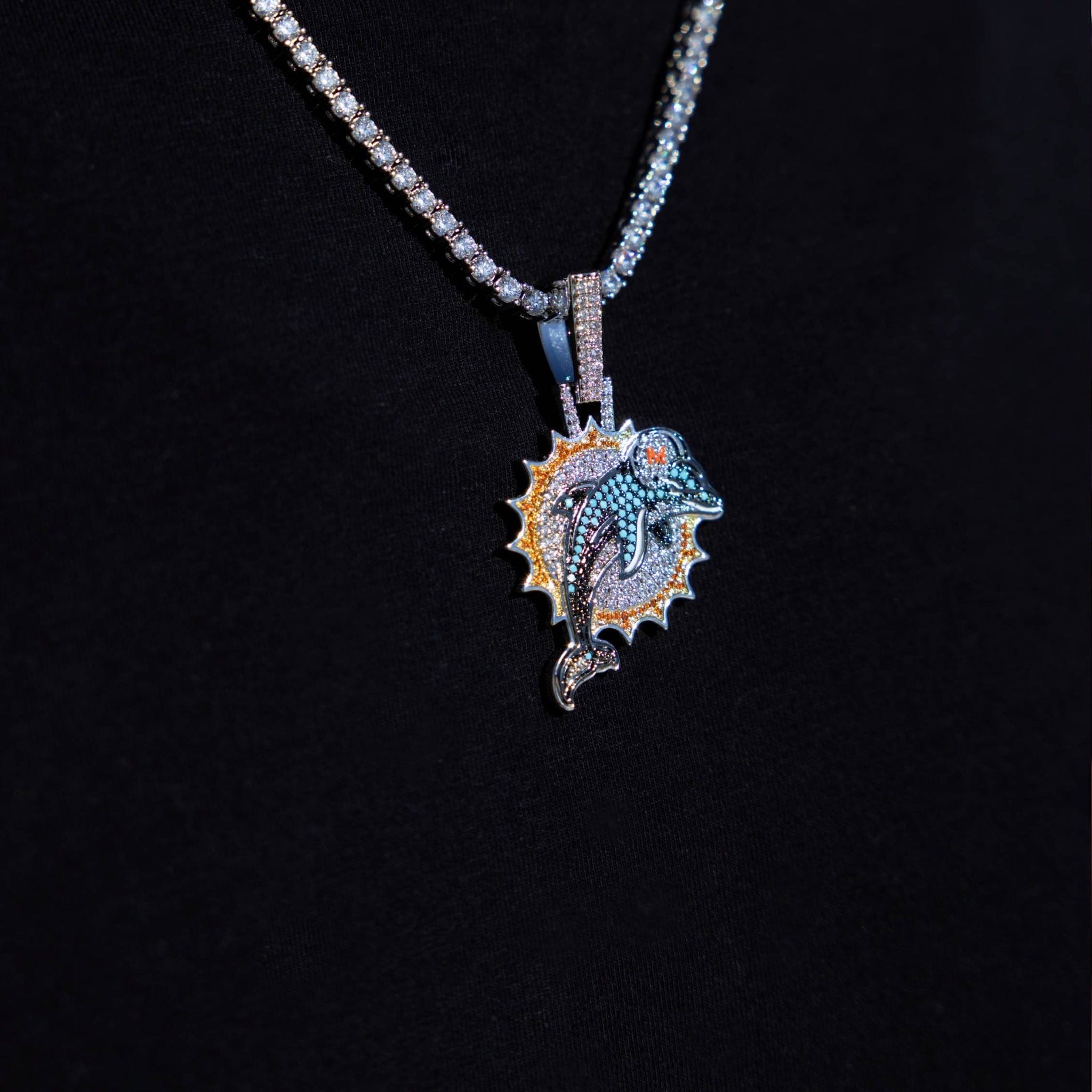 GLD Women Miami Dolphins Official NFL Vintage Logo Pendant in White Gold