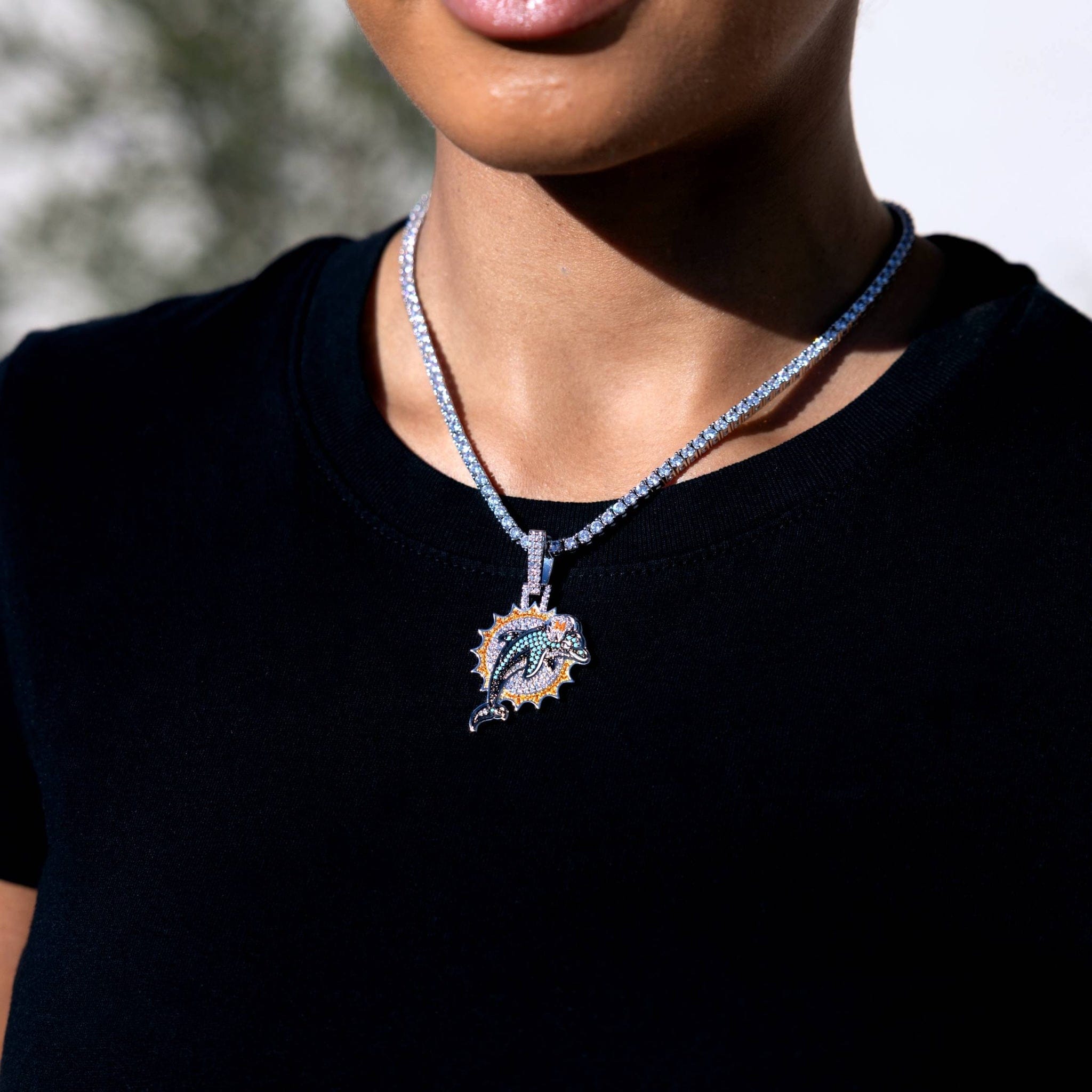 GLD Women Miami Dolphins Official NFL Vintage Logo Pendant in White Gold
