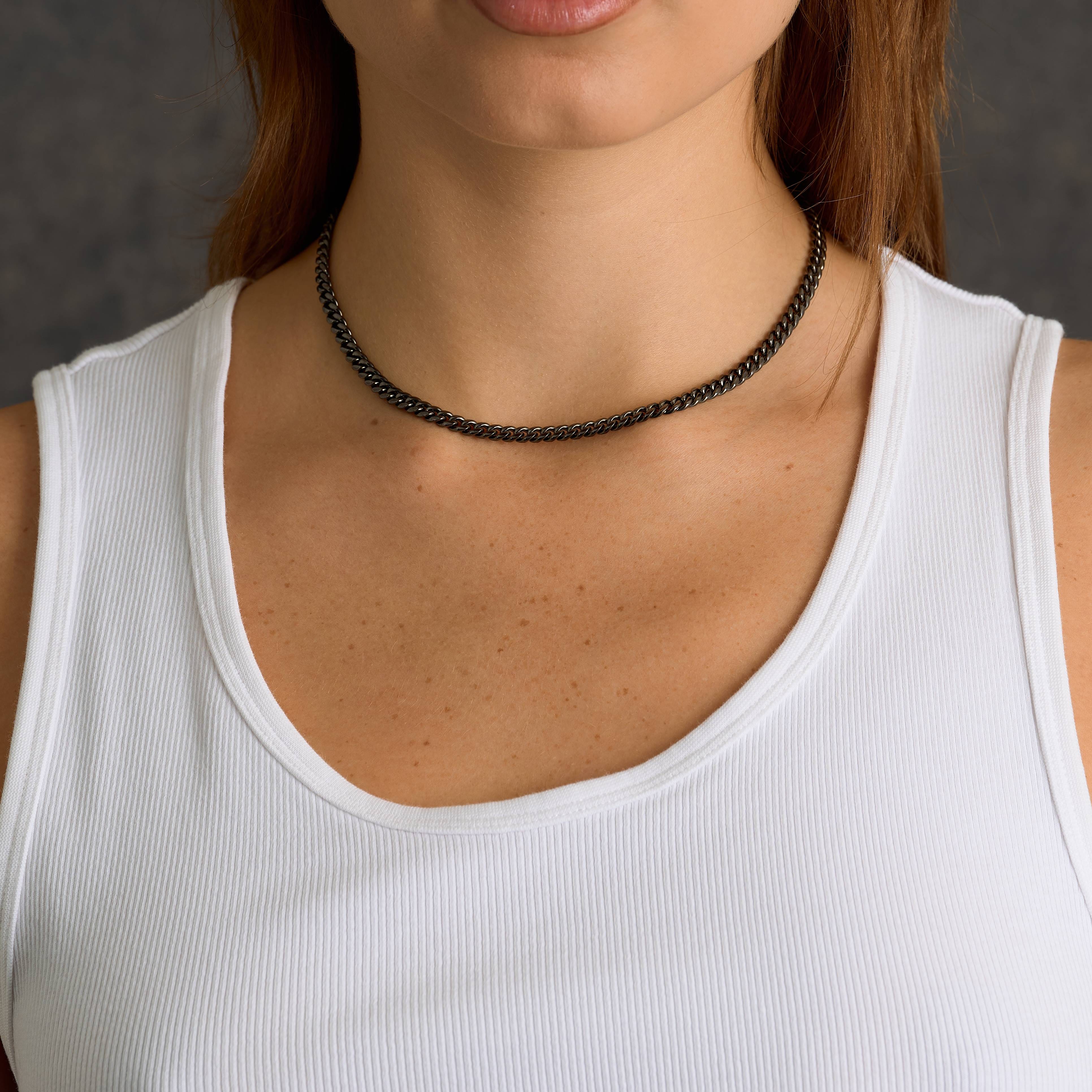 GLD Women Miami Cuban Chain Necklace in Black - 5 mm