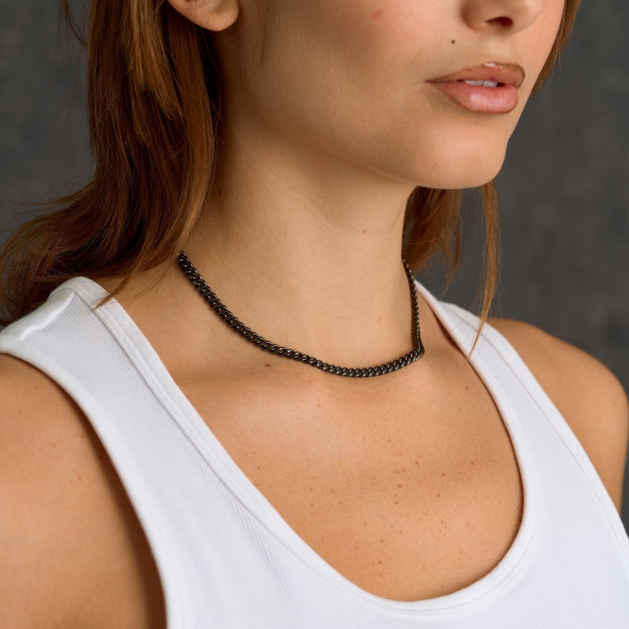 GLD Women Miami Cuban Chain Necklace in Black - 5 mm