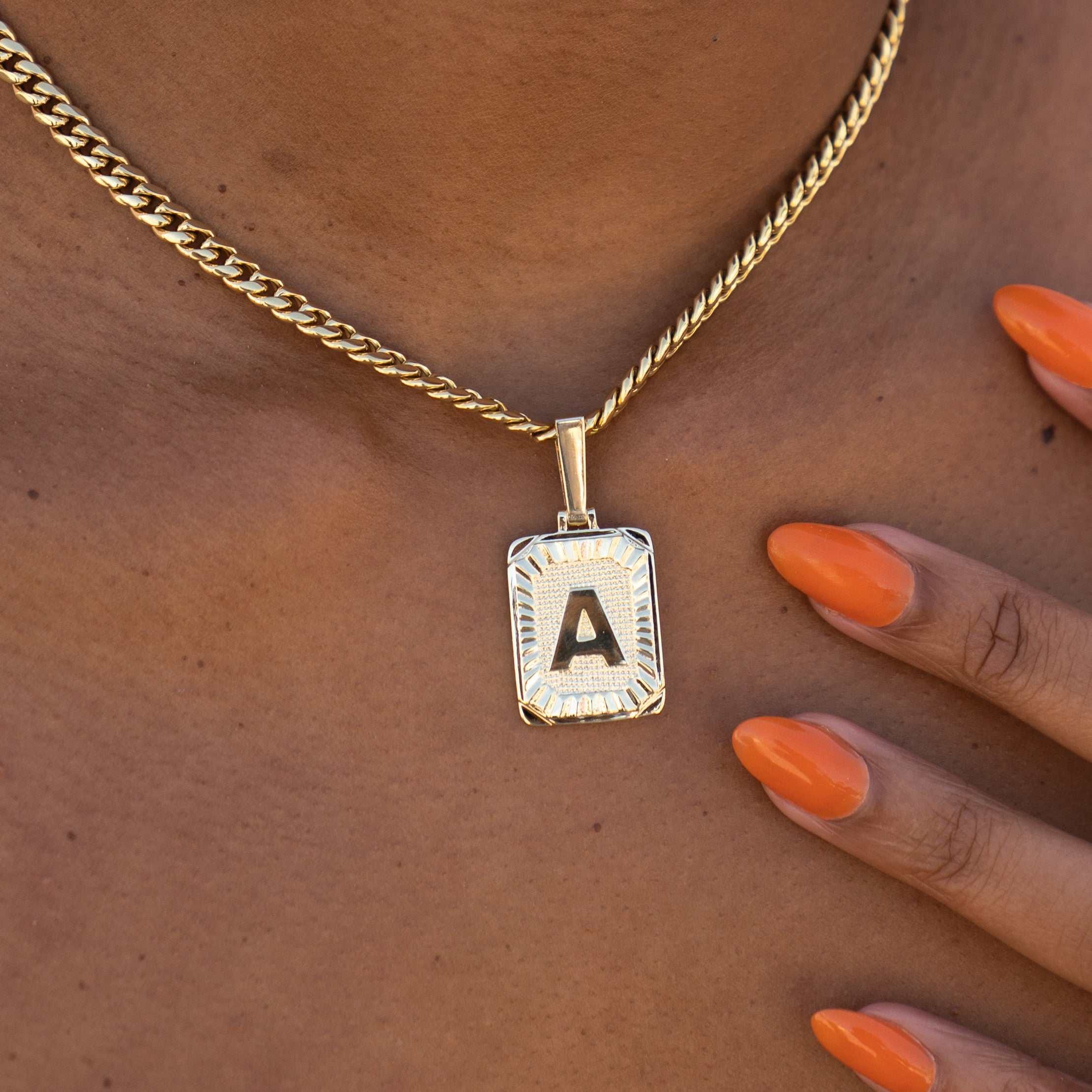 GLD Women Square Initial Pendant in Yellow Gold