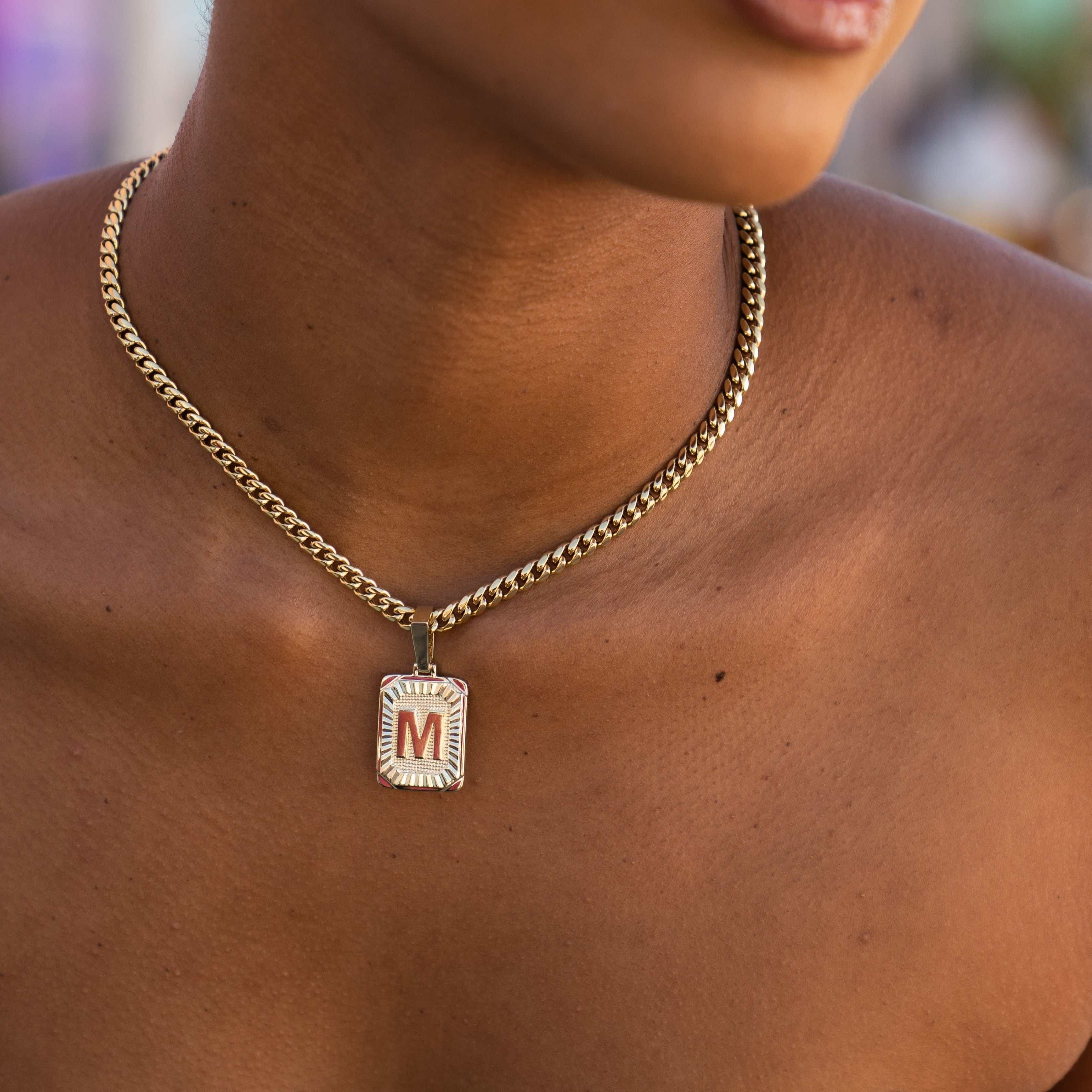 GLD Women Square Initial Pendant in Yellow Gold