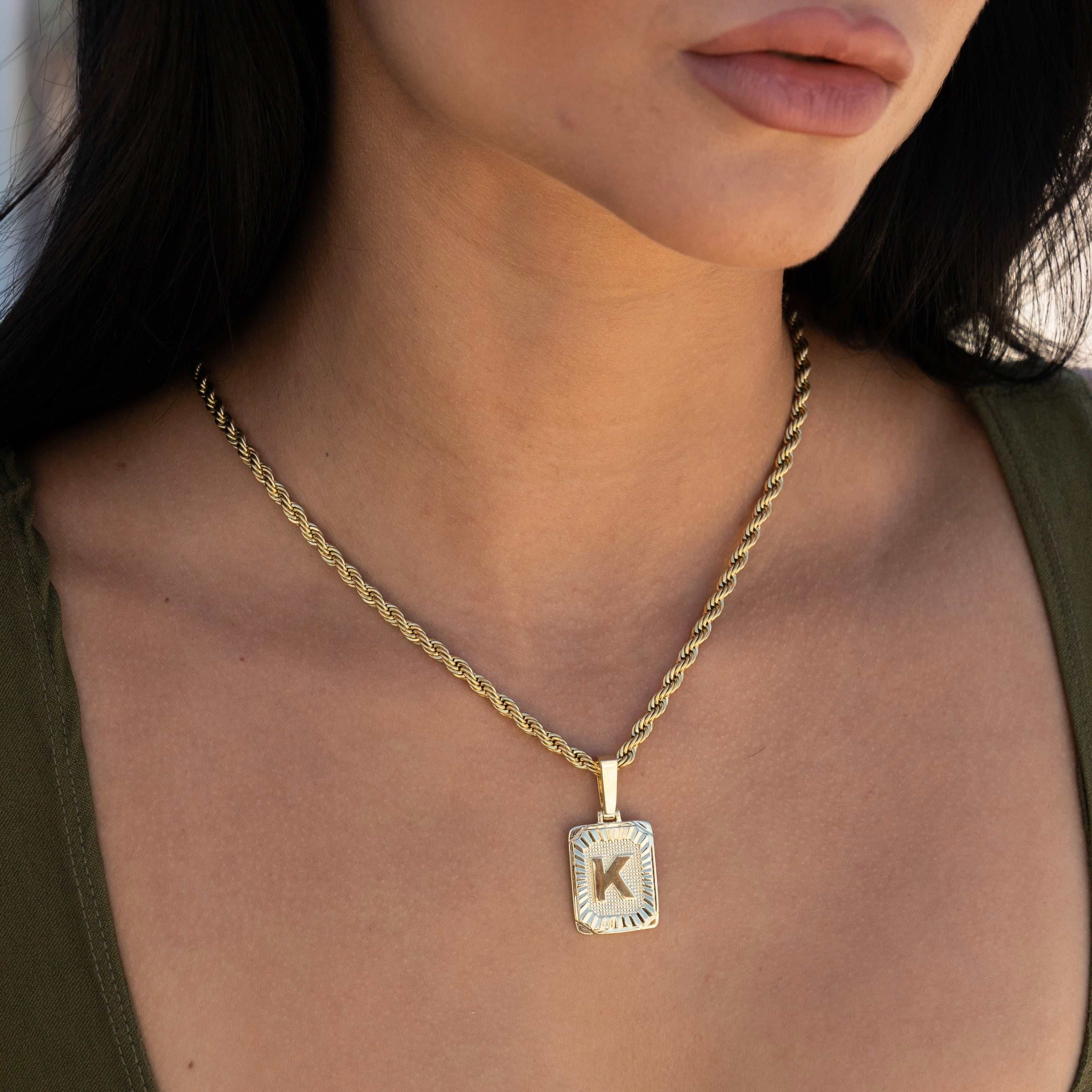 GLD Women Square Initial Pendant in Yellow Gold