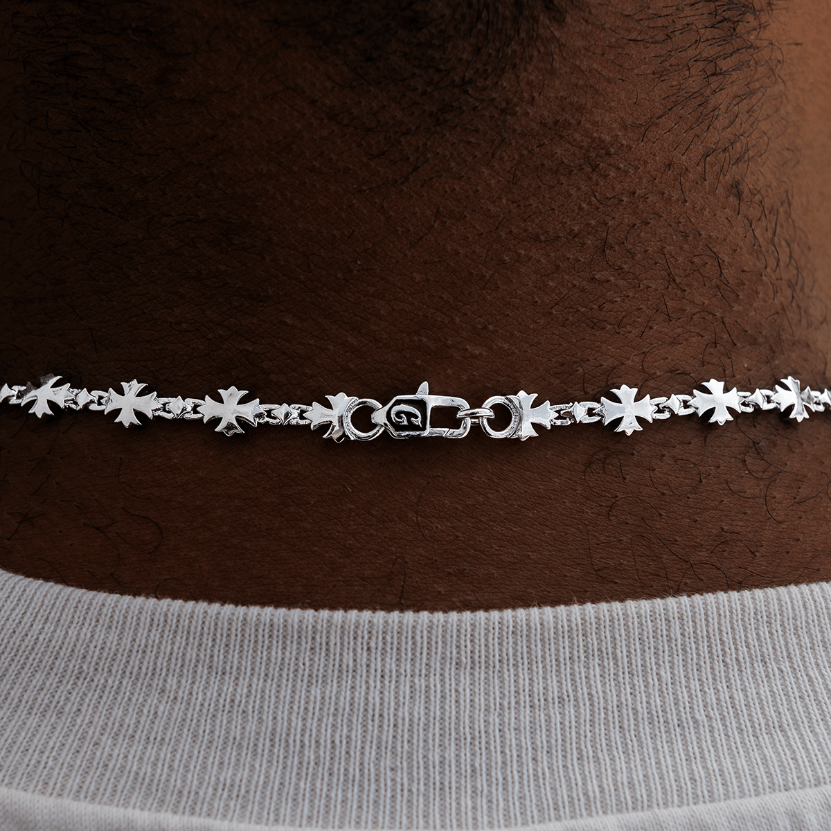 GLD Men Flared Cross Chain in White Gold - 5 mm
