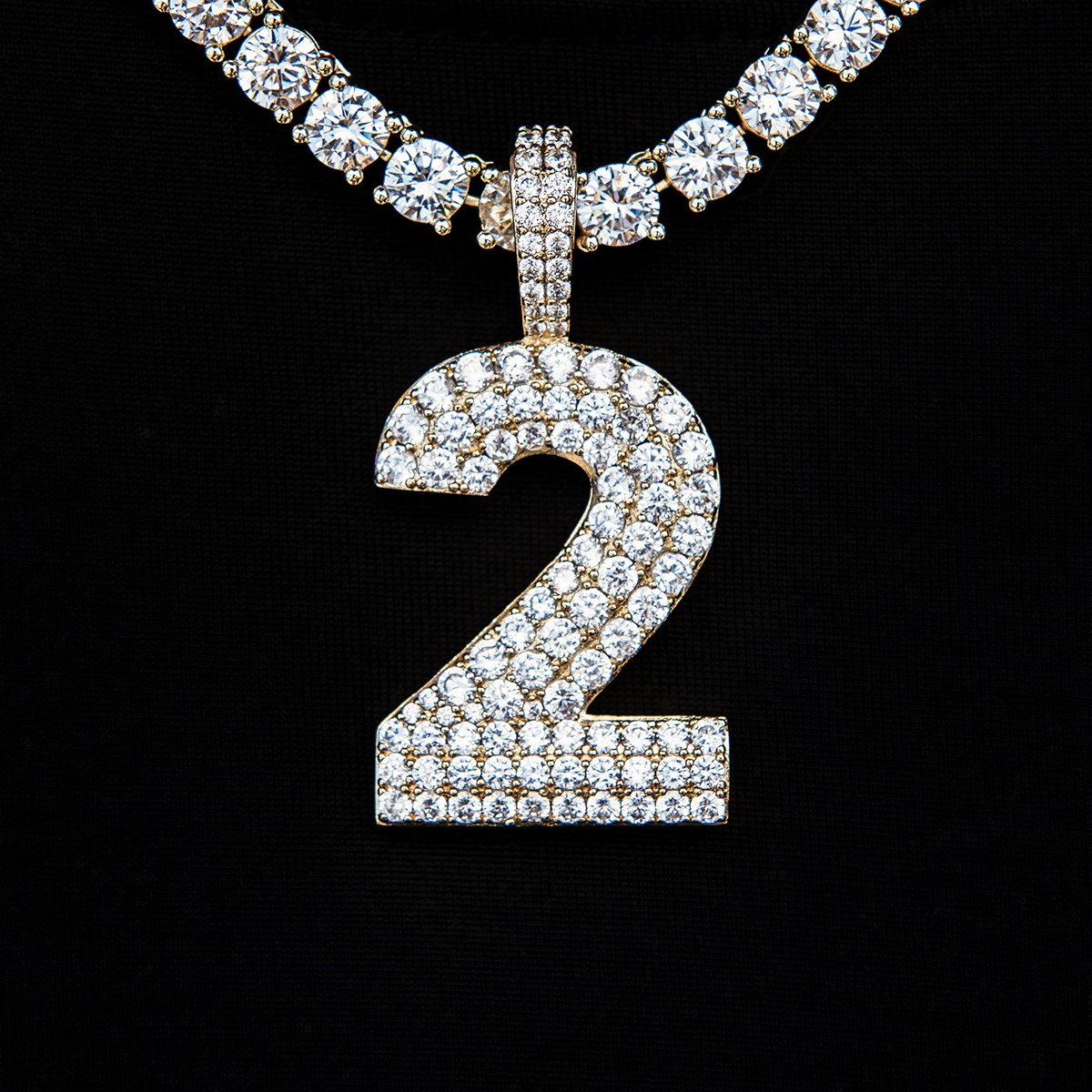 GLD Women Pave Number Pendants in Yellow Gold