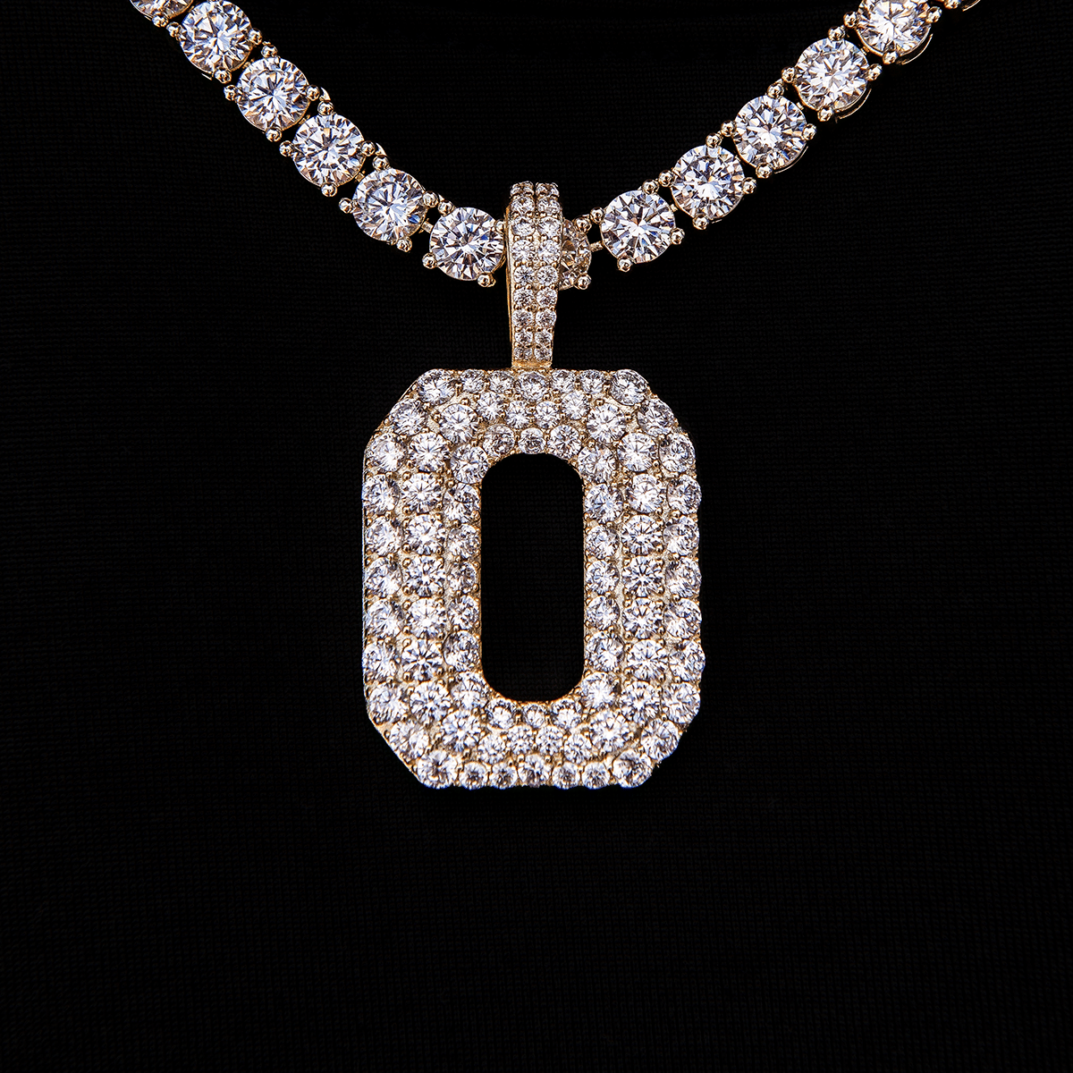 GLD Men Pave Number Pendants in Yellow Gold