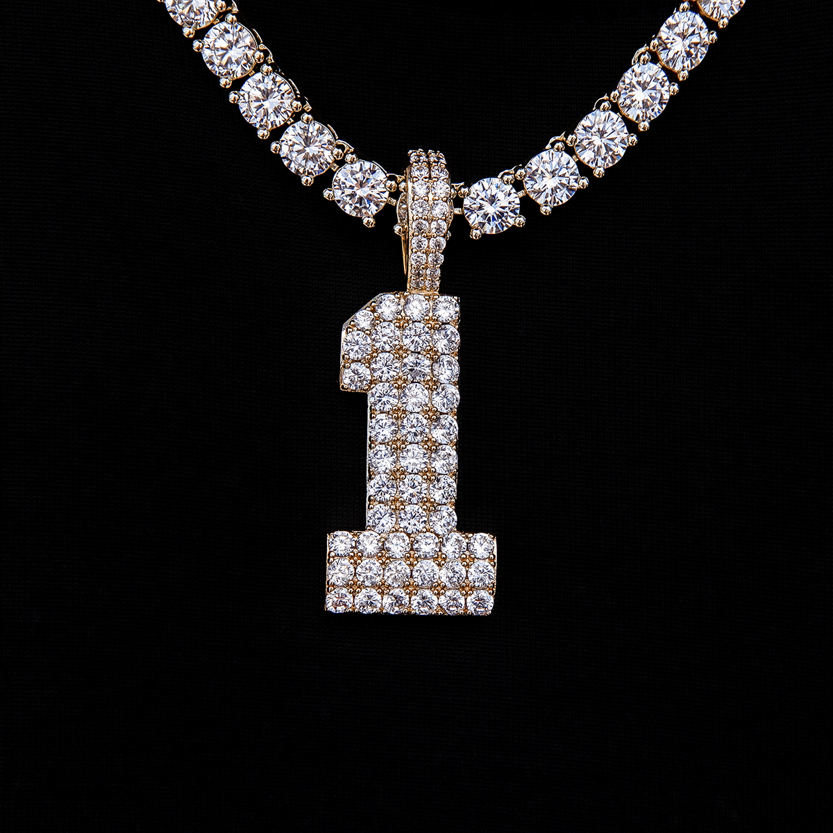 GLD Men Pave Number Pendants in Yellow Gold