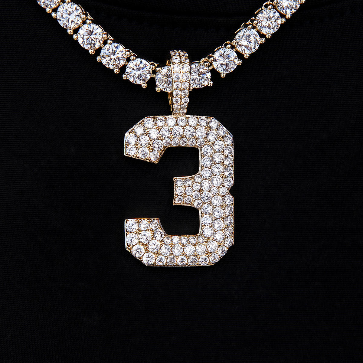 GLD Men Pave Number Pendants in Yellow Gold
