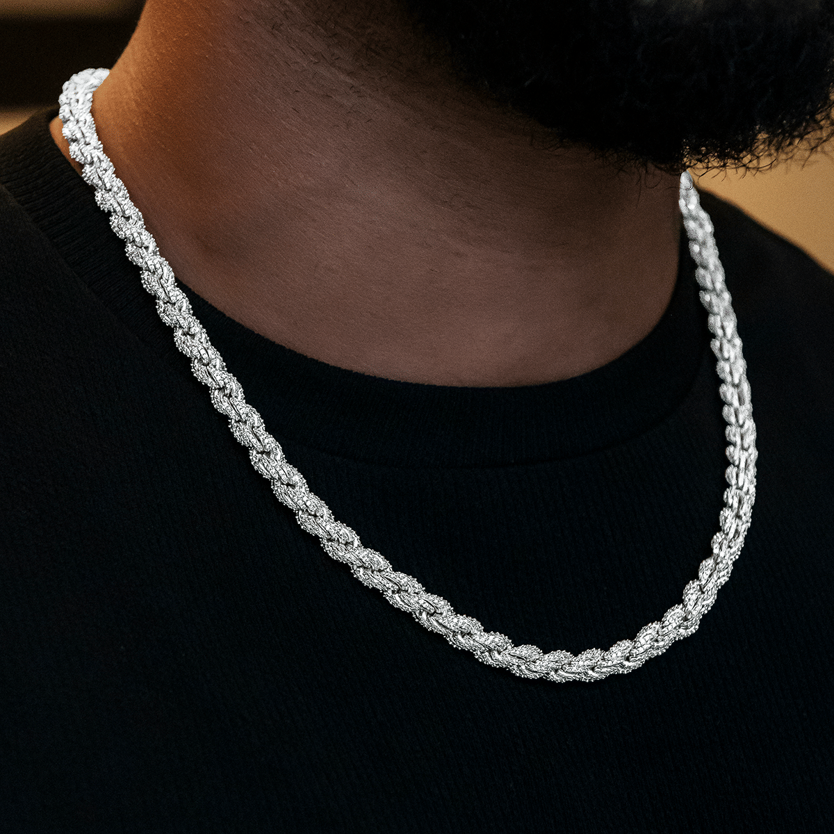 GLD Men Diamond Rope Chain in White Gold - 8 mm
