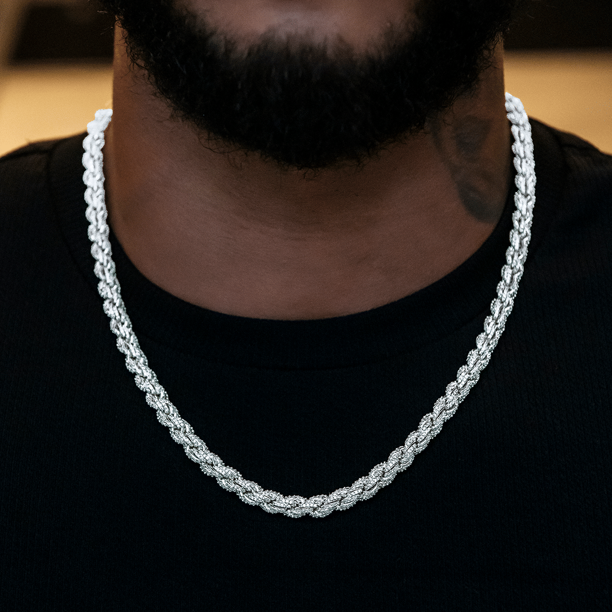 GLD Men Diamond Rope Chain in White Gold - 8 mm