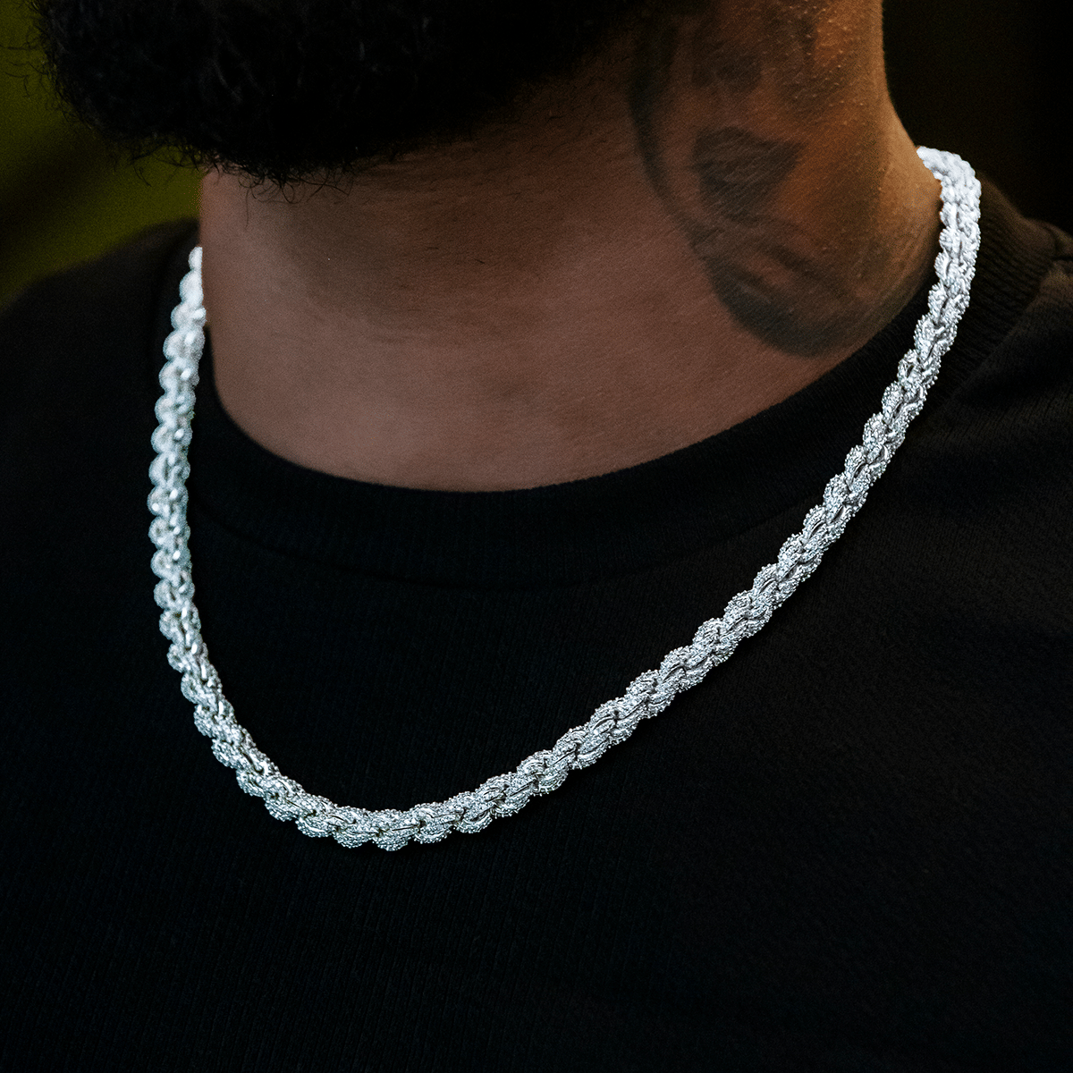 GLD Men Diamond Rope Chain in White Gold - 8 mm