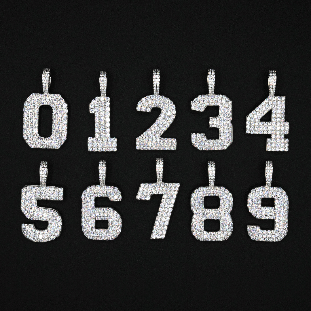 GLD Men Pave Number Pendants in White Gold