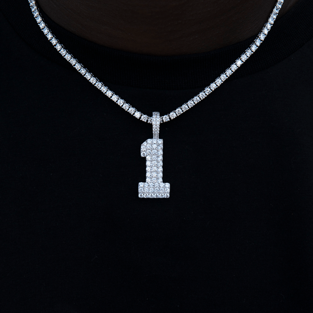 GLD Men Pave Number Pendants in White Gold