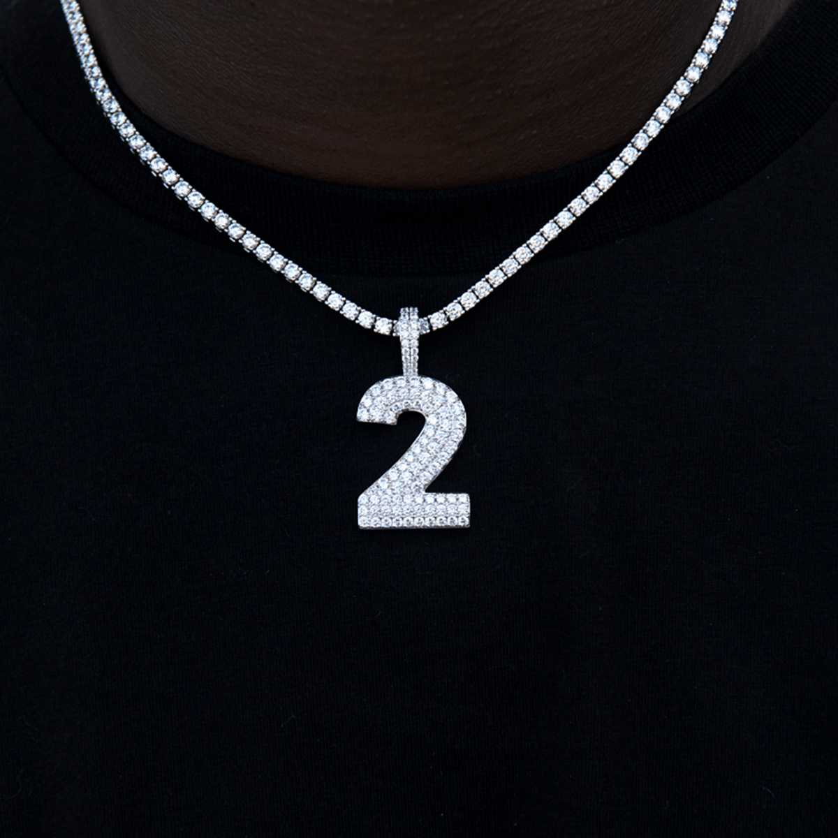 GLD Men Pave Number Pendants in White Gold