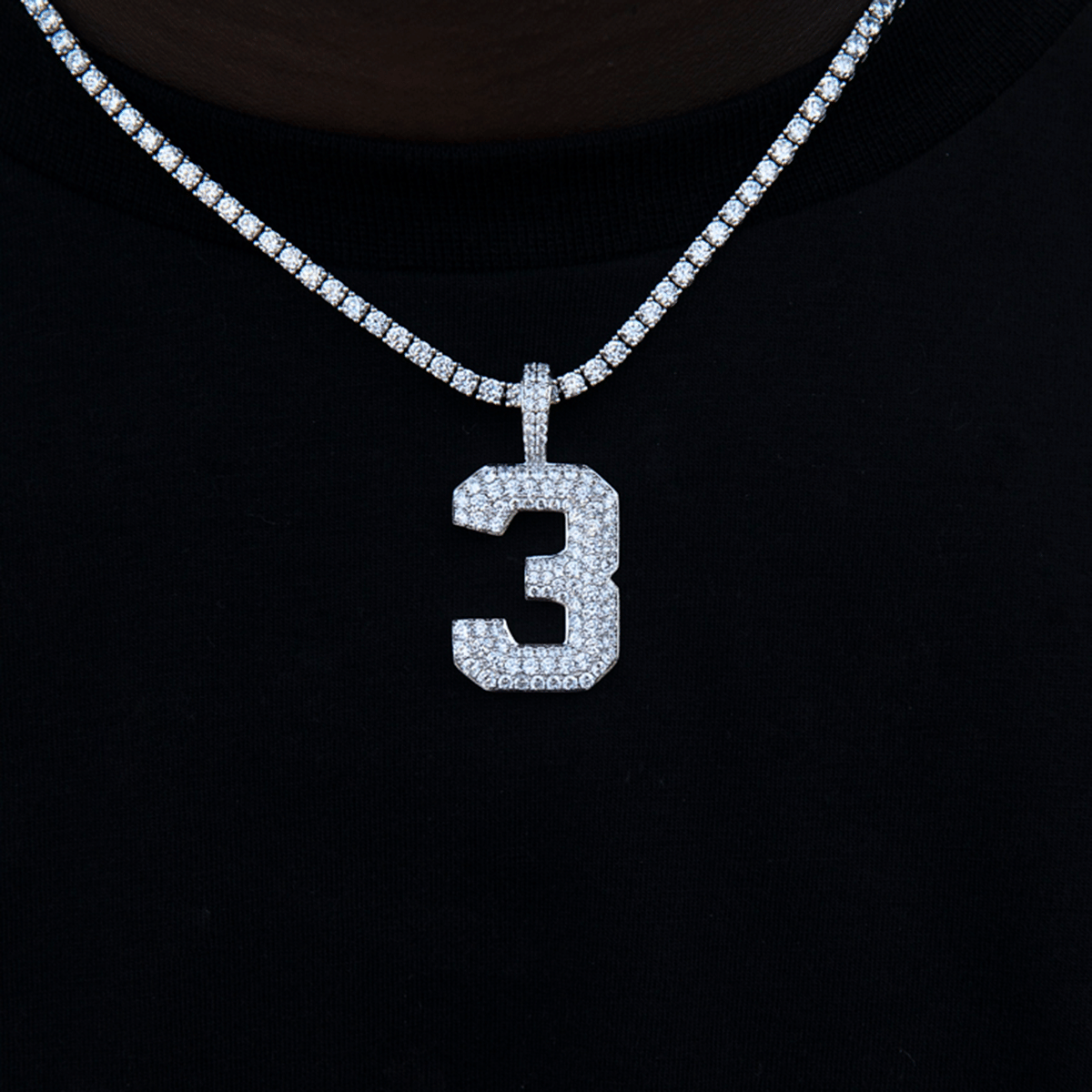 GLD Men Pave Number Pendants in White Gold
