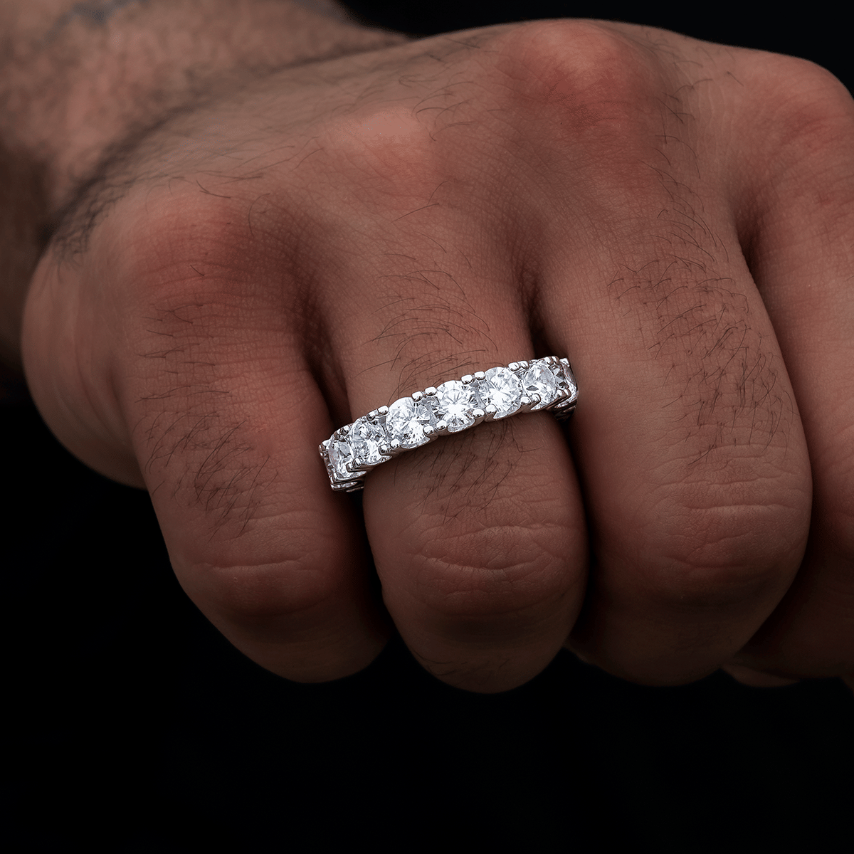 GLD Men 5 mm Eternity Band Ring in White Gold Vermeil