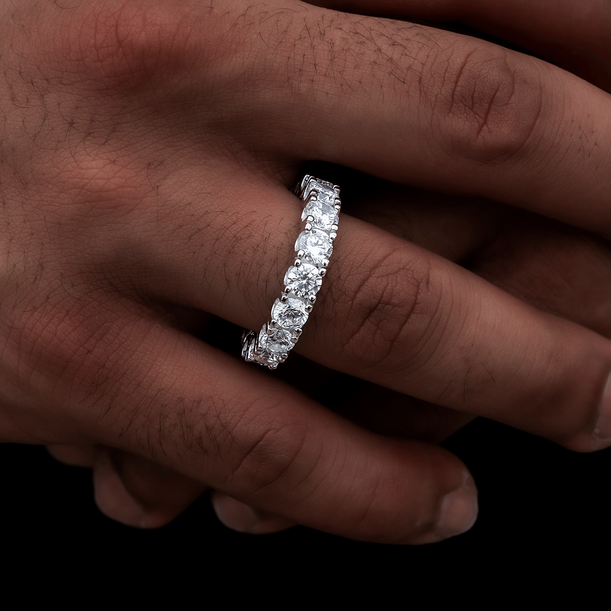 GLD Men 5 mm Eternity Band Ring in White Gold Vermeil