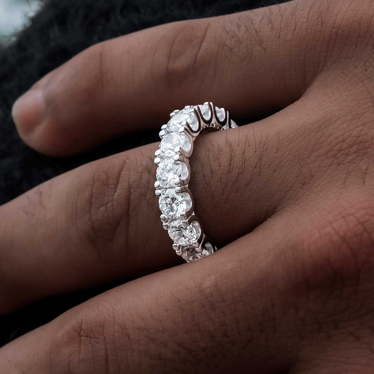 GLD Men 5 mm Eternity Band Ring in White Gold Vermeil