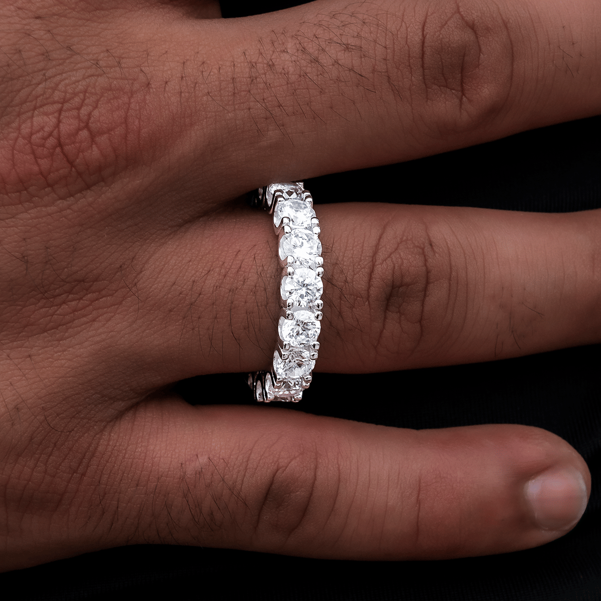 GLD Men 5 mm Eternity Band Ring in White Gold Vermeil