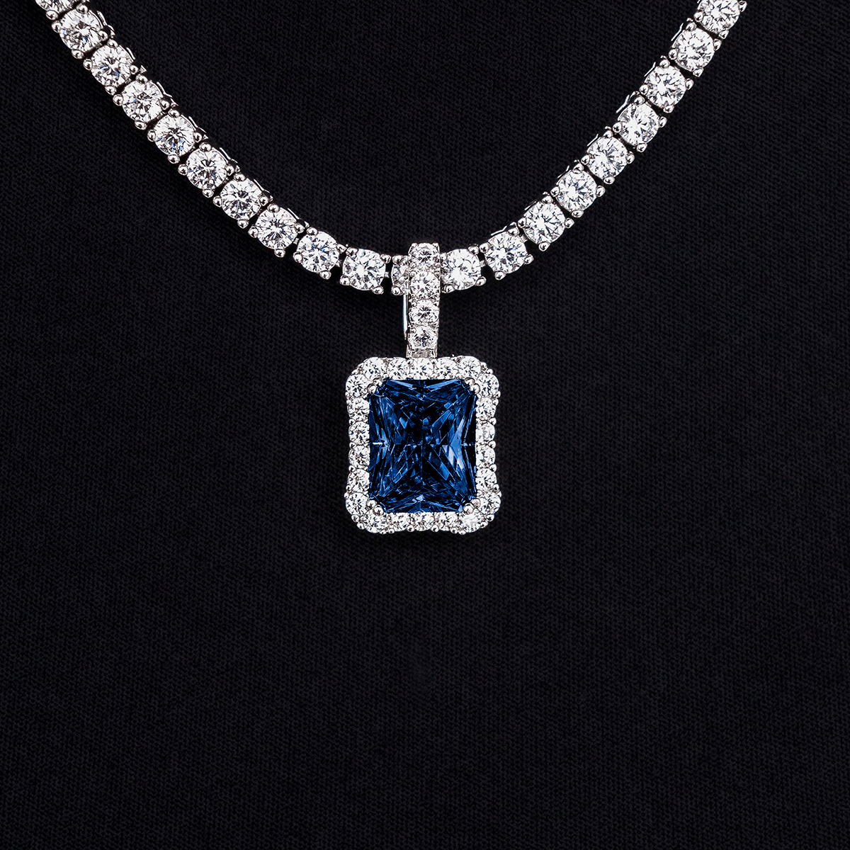 GLD Men Micro Diamond Stone Pendant in White Gold