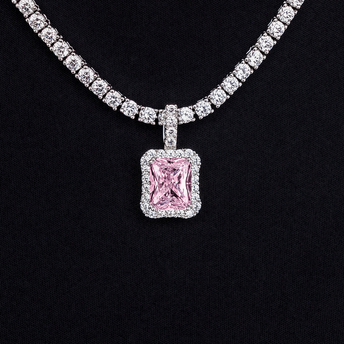 GLD Men Micro Diamond Stone Pendant in White Gold