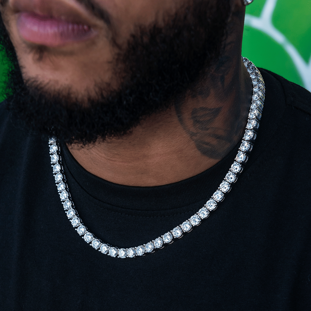 GLD Men Diamond Tennis Chain in White Gold - 7 mm