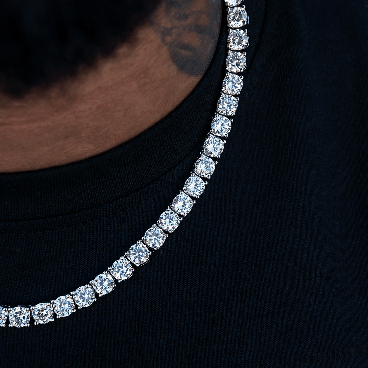 GLD Men Diamond Tennis Chain in White Gold - 7 mm