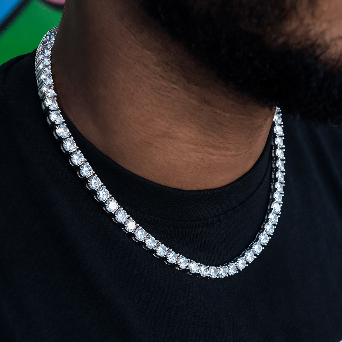 GLD Men Diamond Tennis Chain in White Gold - 7 mm