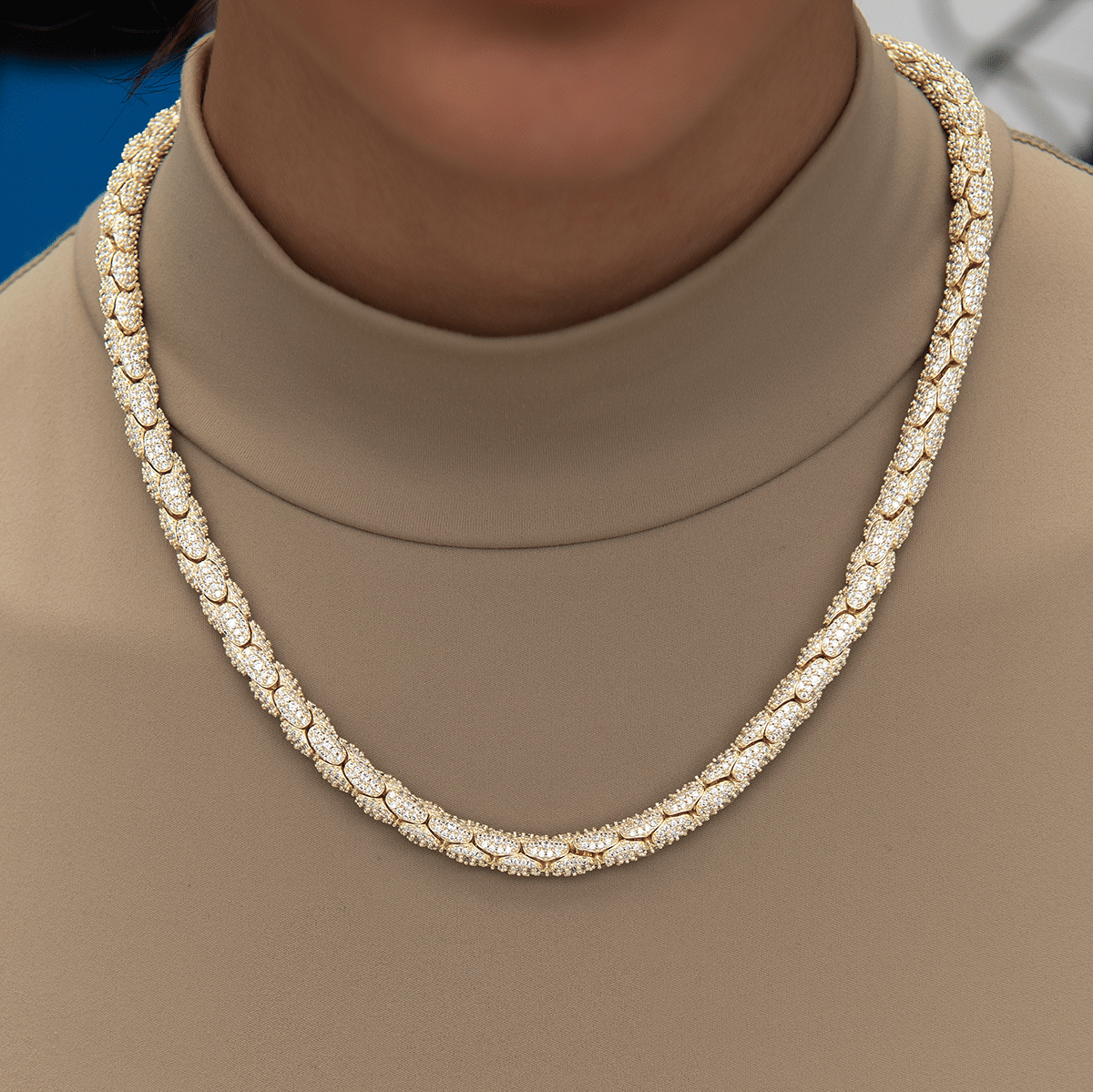 GLD Women Diamond Pave Snake Link Necklace in Yellow Gold - 6 mm