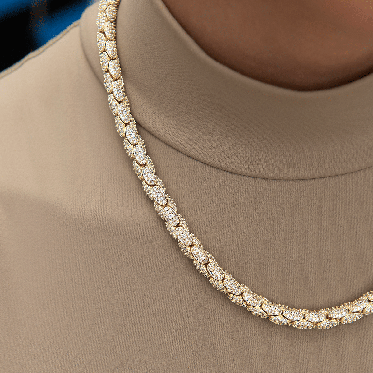 GLD Women Diamond Pave Snake Link Necklace in Yellow Gold - 6 mm