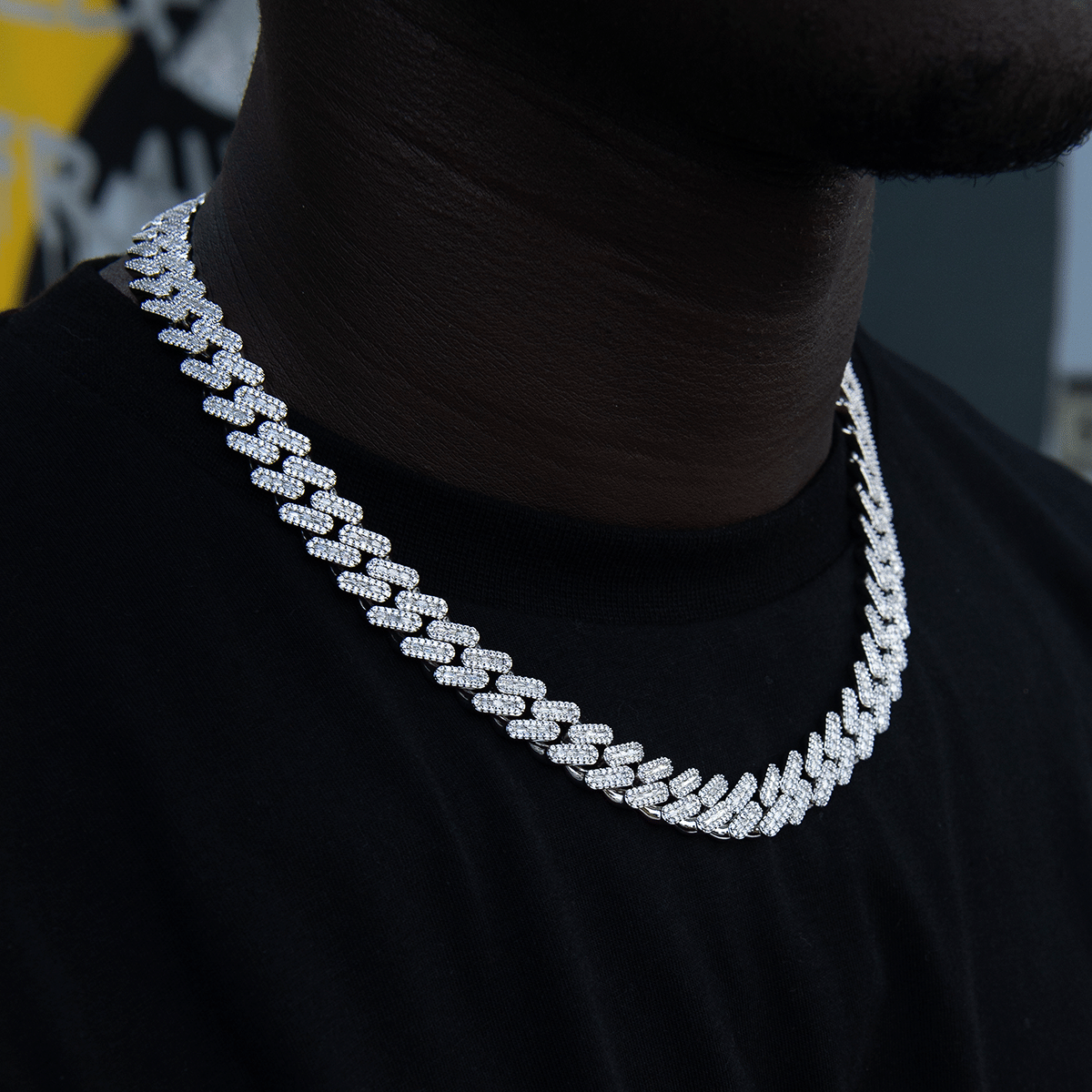 GLD Men Diamond Baguette Cuban Chain in White Gold - 12 mm