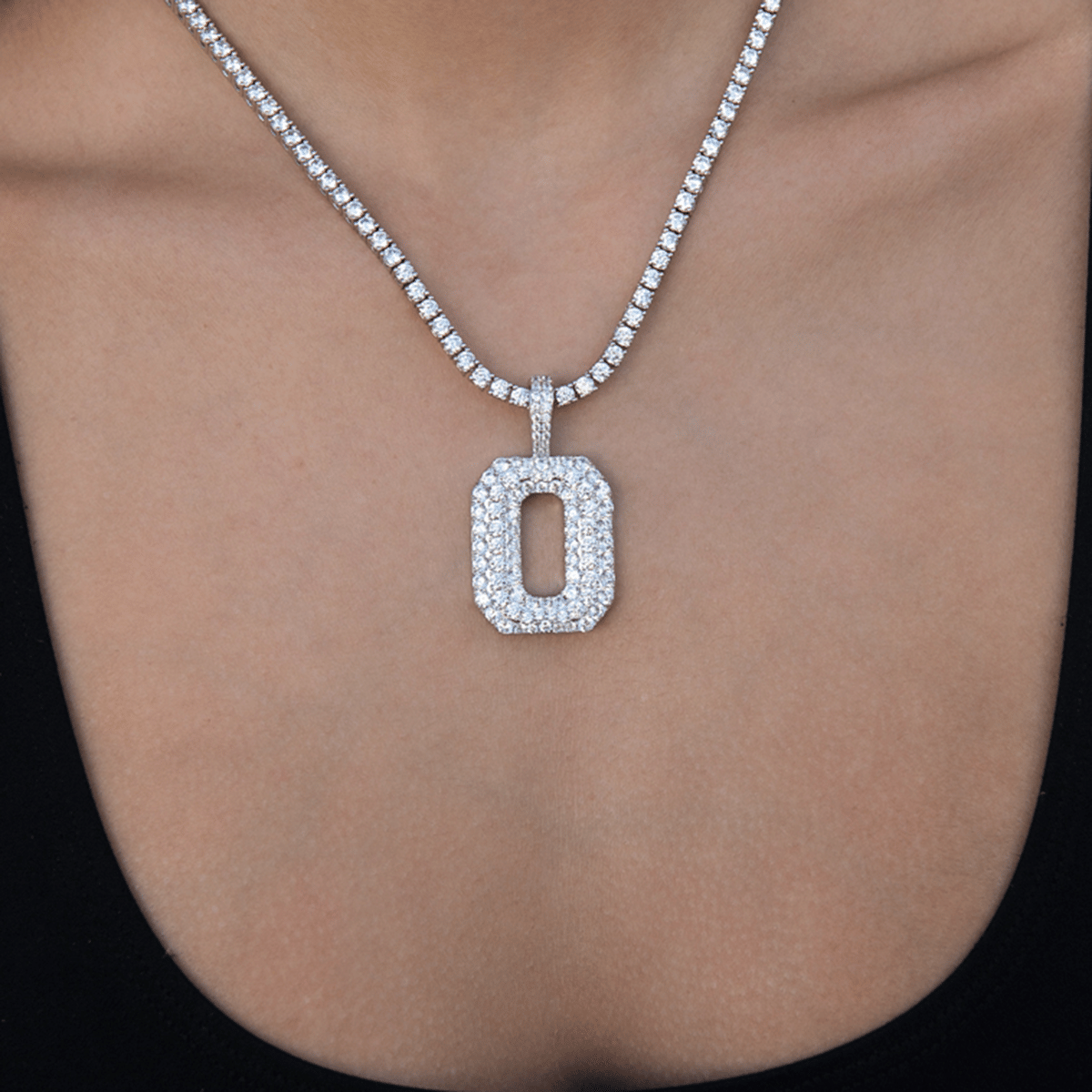 GLD Women Pave Number Pendants in White Gold