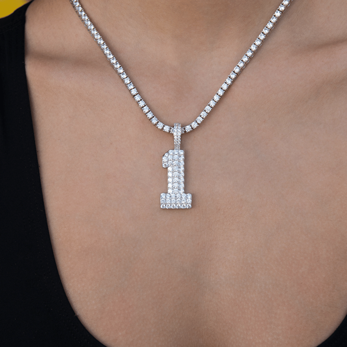 GLD Women Pave Number Pendants in White Gold