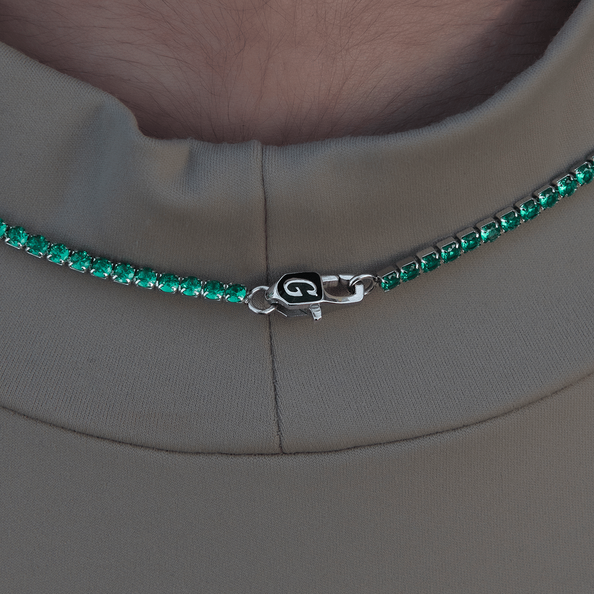 GLD Women Emerald Diamond Micro Tennis Necklace in White Gold